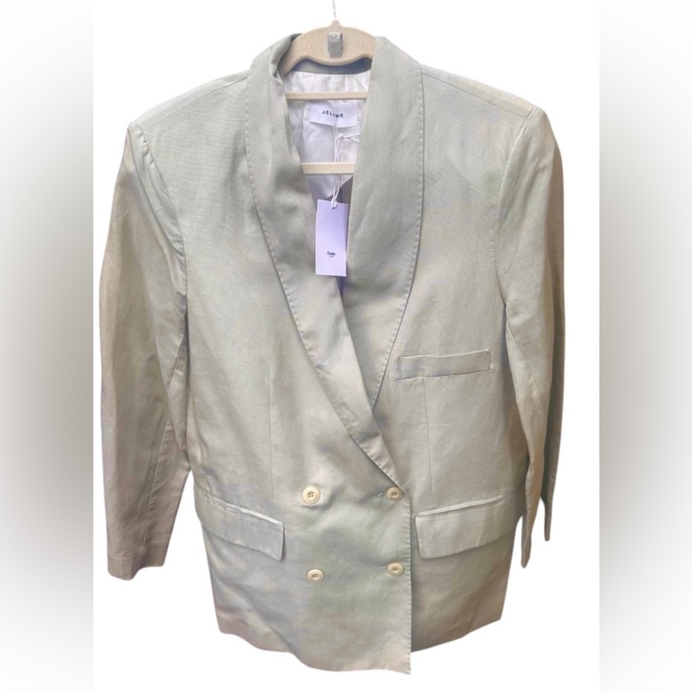 JELOME LA VIE Pistachio Green  Linen Double Breasted Oversized Blazer  Small - Picture 2 of 9